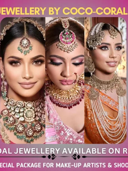 A promotional image showing three different bridal looks created with my rental jewellery. This highlights the variety I offer for professional shoots.