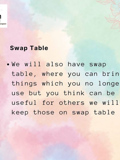 Announcing our swap table, a regular feature at our meetups. It's a simple and effective way for people to exchange things they no longer use, promoting reuse over buying new.