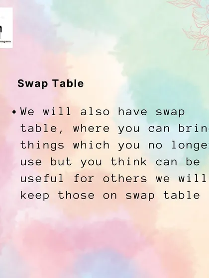 Announcing our swap table, a regular feature at our meetups. It's a simple and effective way for people to exchange things they no longer use, promoting reuse over buying new.