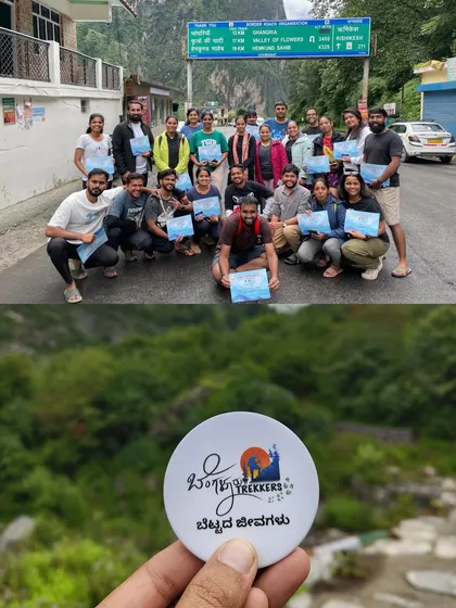 This is where the adventure begins. A snapshot of our happy group at the start of the Valley of Flowers trek, a perfect example of the community and friendships we build on every trip.