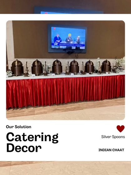 An elegant buffet line with traditional copper-toned serving dishes. This setup, part of my 'Indian Chaat' offering, adds a touch of class to any event.