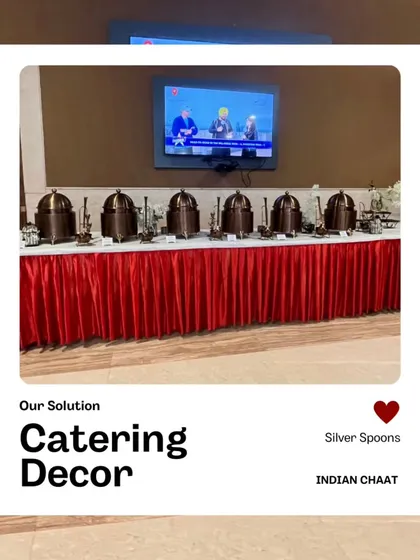 An elegant buffet line with traditional copper-toned serving dishes. This setup, part of my 'Indian Chaat' offering, adds a touch of class to any event.