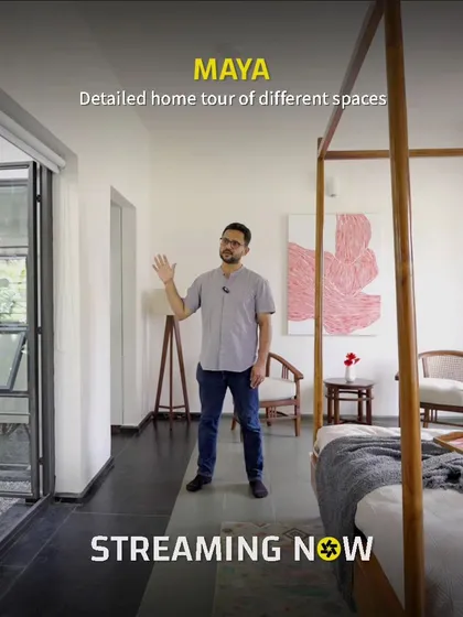 Here I am in the master bedroom, which opens up to the central courtyard. This direct connection to a private green space makes the room feel like a serene retreat, blending the comfort of the indoors with the tranquility of nature.
