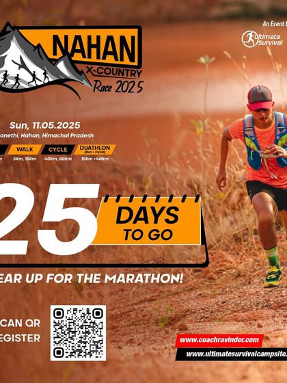 25 days to go! A reminder to gear up for the Nahan X-Country marathon, with a QR code for easy registration.