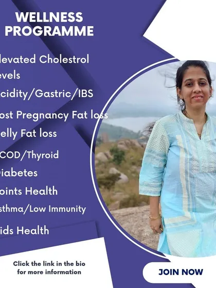 I offer wellness programs to address a range of issues, from elevated cholesterol and PCOD to post-pregnancy fat loss and low immunity, all through sustainable lifestyle changes.