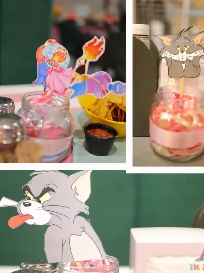 Even Tom and Jerry know where the good food is! These fun table decorations add a playful touch to our dining area where kids enjoy their party snacks.