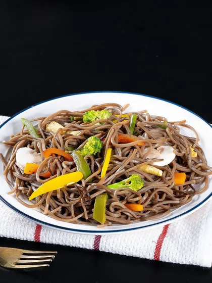 These are my buckwheat noodles, also known as soba noodles, tossed with lots of fresh vegetables. They are a great gluten-free alternative to regular noodles and are packed with nutrients and fibre. A healthy and satisfying meal.