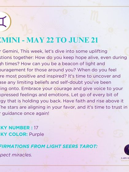 A weekly tarot prediction for Gemini about uplifting questions. This reading encourages you to uncover and release any limiting beliefs and self-doubt you've been holding onto.