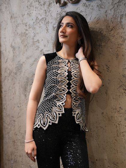 A close-up of the client in the embellished waistcoat, a look that is ready to turn heads and steal the spotlight.