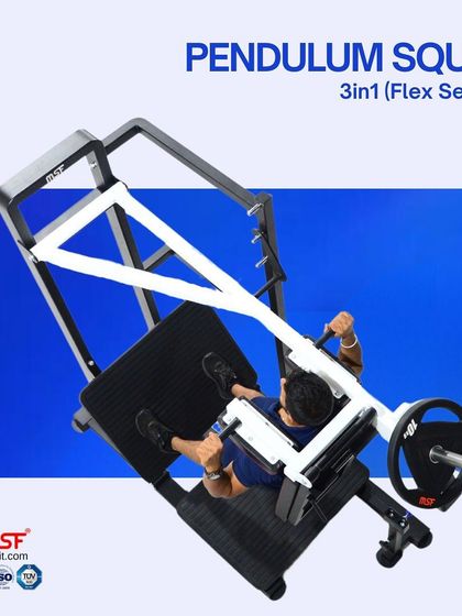 Another angle of the pendulum squat, demonstrating how the user is supported throughout the movement for maximum muscle engagement.