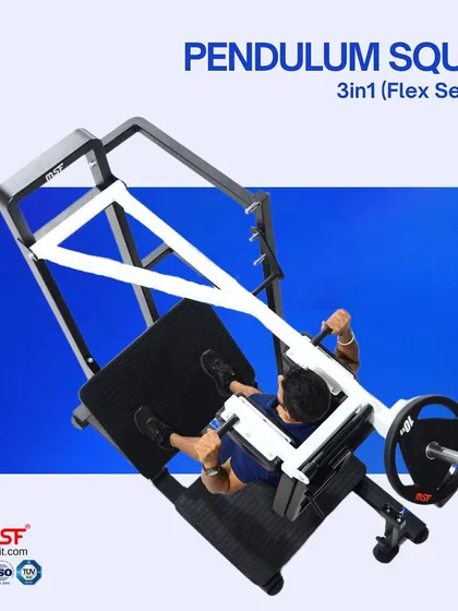 Another angle of the pendulum squat, demonstrating how the user is supported throughout the movement for maximum muscle engagement.