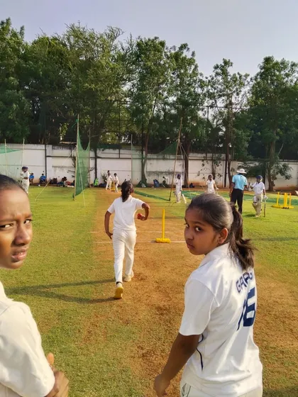 A glimpse of the action during the girls' trials, with players showing focus and determination.