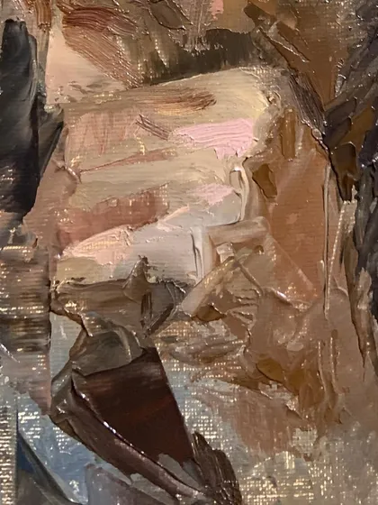An abstract, textured detail from the "Thinking transition" oil painting.