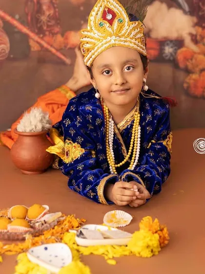 A sweet portrait of my little Kanha. The vibrant colors and festive details make this a photo we will cherish every Janmashtami.