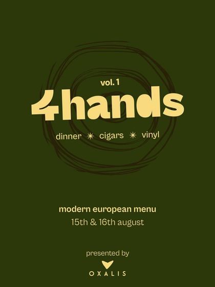 A different take on the "4 Hands" announcement, setting the mood for an evening of fine food, music, and conversation.