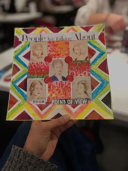 An experimental mixed-media collage with the theme "People Are Talking About Your Point of View."