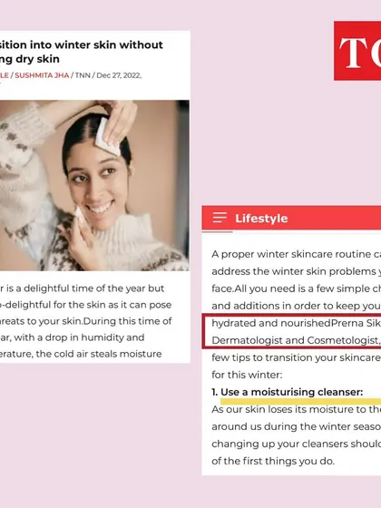 A snippet from my conversation with The Times of India, where I provided tips on how to transition your skincare routine for the winter season to prevent dryness.