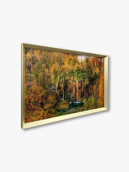 Transform your space with our stunning metal frames. This custom landscape artwork, framed in a soft gold metal frame, looks beautiful for one of our happy clients.