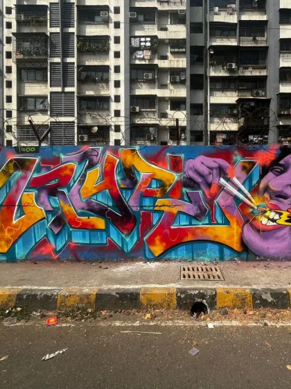 The full view of my Stylebound piece. The character and the letters merge into one, creating a powerful visual. It was great to paint with some of the illest people around.