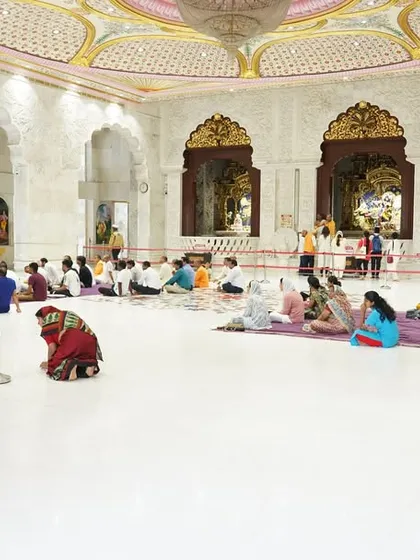 The beautiful hall of the ISKCON temple provided a divine backdrop for our Yoga session, which was followed by aarti and prasadam for all participants.