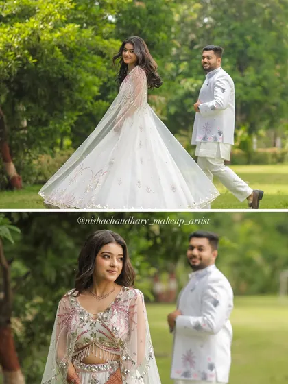 A collage showing off this soft and dewy makeup look from different angles. The bride looks happy and radiant, perfectly embodying the "less is more" philosophy.