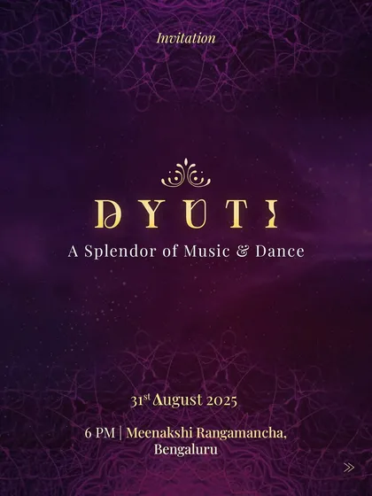 We are thrilled to invite you to 'DYUTI', a splendor of music and dance. This exclusive performance will feature a collaboration between music legends Bickram Ghosh and Pravin Godkhindi, along with our own dance choreographies.