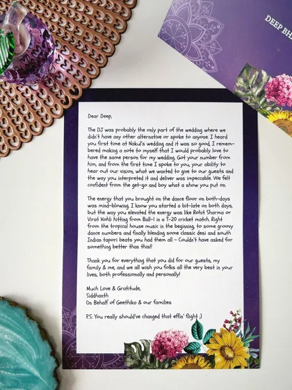 This is my real trophy. Getting handwritten notes like this from my clients after their wedding means the world to me. It’s a reminder of the incredible memories we create together.