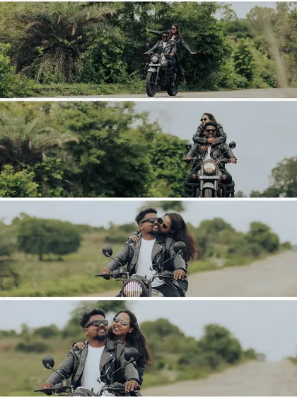 More from the biker pre-wedding shoot, capturing candid moments of laughter and affection on the open road. It’s about telling the story of what you love to do together.