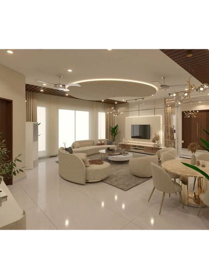 A comprehensive overview of the open-plan space, demonstrating how I create distinct zones for living and dining while maintaining a unified and spacious feel.