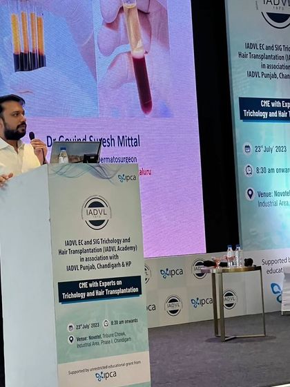 Speaking at a Trichology meeting in Chandigarh. I enjoy traveling to teach and discuss my favorite subjects, like PRP and GFC treatments for hair.