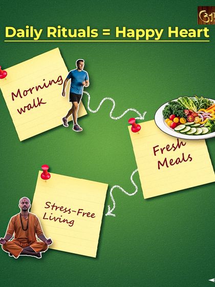 Daily rituals add up to a happy heart. A morning walk for circulation, fresh meals for nourishment, and a stress-free approach to living are the simple pillars of Ayurvedic heart care.