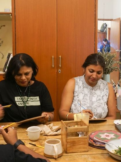 Friends enjoying a creative afternoon together. Our workshops are designed to be social, fun, and accessible to everyone, regardless of skill level.