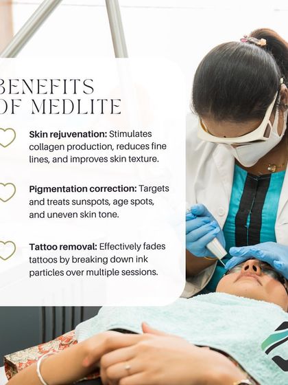 The benefits of Medlite go beyond pigmentation. It also stimulates collagen for skin rejuvenation, improves texture, and can even be used for tattoo removal.