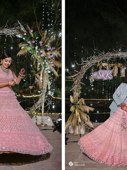 A collage showing both a solo twirl and a romantic dip. This captures the full story of a bride's performance dedicated to her groom.