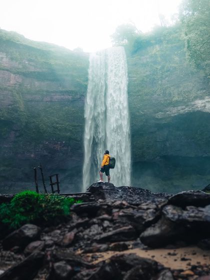 Standing in awe at the base of Phe Phe waterfalls. This shot captures the scale and feeling of being so close to such a powerful natural wonder.