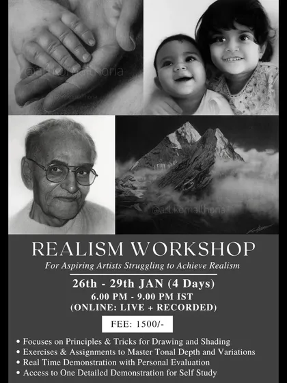 The announcement for my first online realism workshop, designed for aspiring artists who are struggling to achieve depth and realism in their work.