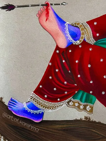 "Is jeevan mein na kuch khota hai na vyarth hota hai." (In this life, nothing is ever lost or wasted.) A poignant piece depicting the end of Krishna's earthly journey, completed in four hours.