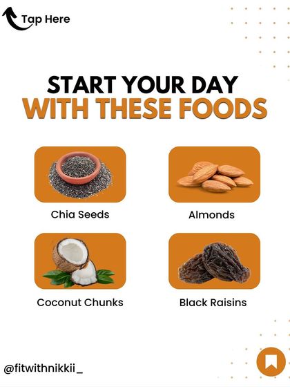 Start your day right with these powerful foods. Chia seeds, almonds, coconut, and black raisins are packed with fiber, protein, and healthy fats to promote digestion, keep you full, and give you sustained energy.