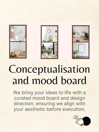 Next comes conceptualization and the mood board. We bring your ideas to life with a curated mood board and design direction, ensuring we align with your aesthetic before execution.