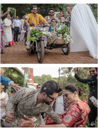 A collage showing Zaheer bringing Maahir into his baraat, which Sanjana then happily crashes. It’s a fun, energetic sequence that shows the joy and spontaneity of the day.