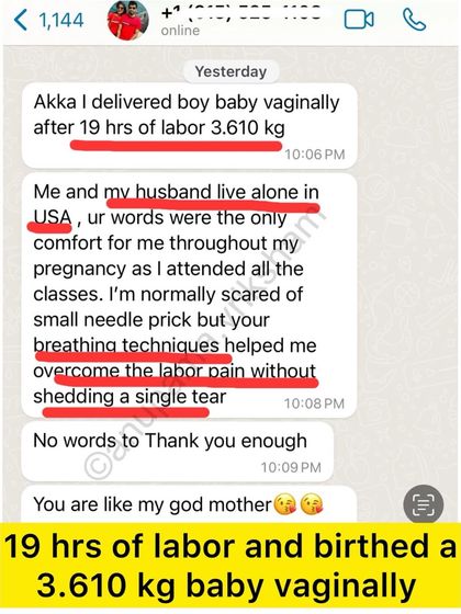 Another story from a couple living alone in the USA. My words and techniques were their "only comfort," helping the mother overcome the pain of a 19-hour labor and birth a 3.610 kg baby vaginally.