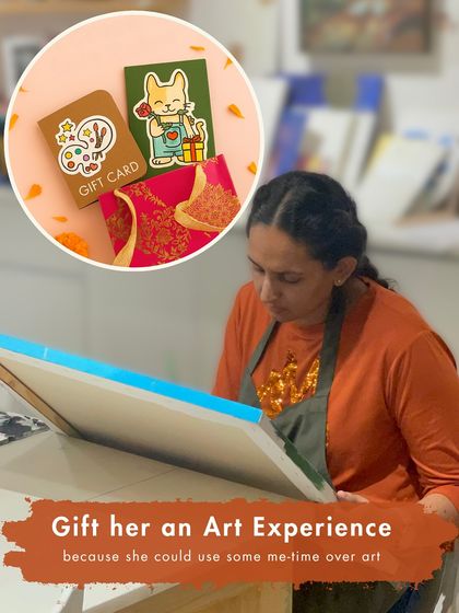 Our Rakhi special encouraged gifting an art experience. This graphic promotes our gift cards and art kits as a thoughtful present for some well-deserved "me-time."
