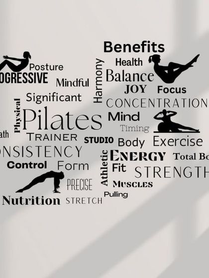 This word cloud captures the many benefits of Pilates: from posture and strength to joy and harmony. It truly is a total body experience.