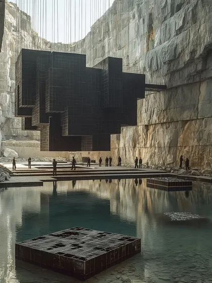 A conceptual design for a museum situated within a disused mine. This speculative project, titled 'Mine and Mine only', explores how architectural intervention can assign new value to ecologically disrupted sites and provoke dialogue about resource use.