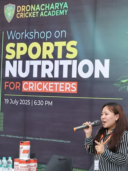 An expert from Qua Nutrition addresses our players during a workshop on sports nutrition. We teach our trainees that a structured diet is essential for sustained energy, faster recovery, and injury prevention.