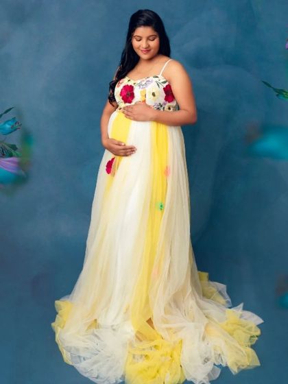 A beautiful portrait with our floral gown, enhanced with artistic effects for a dreamy and magical feel.