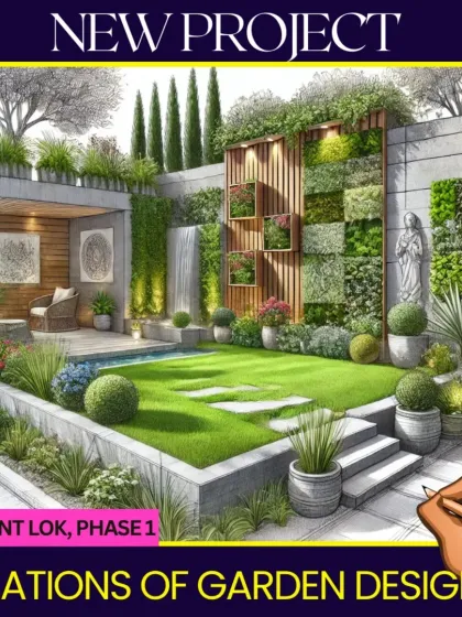 This is an ideation render for a garden in Sushant Lok, showcasing our design vision. We conceptualized a multi-level sanctuary with a vertical garden, a serene water feature, and integrated seating to create a space that is both visually striking and deeply calming.