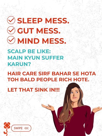 Sleep mess, gut mess, mind mess. Your scalp suffers too. If hair care was only external, bald people would be rich. Let that sink in. It's time to look at the internal root causes.