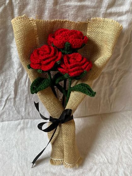 Another angle of our simple and sweet three-rose bouquet. It's a perfect, affordable gift that still feels incredibly special because it's handmade and lasts forever.