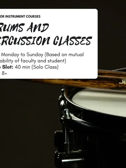 Our Drums and Percussion classes are available for solo learners aged 8 and above, with flexible scheduling throughout the week.
